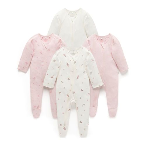 Purebaby 4-Pack Organic Cotton Zip Growsuit