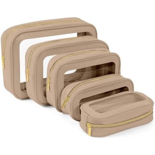 5PCS Clear Toiletry Bag,TSA Approved Travel Makeup Pouch with Zipper for Cosmetics and Toiletries，Diaper Bag Organizer Pouch Set，Women's Purse Organizer and Clear Car Bag