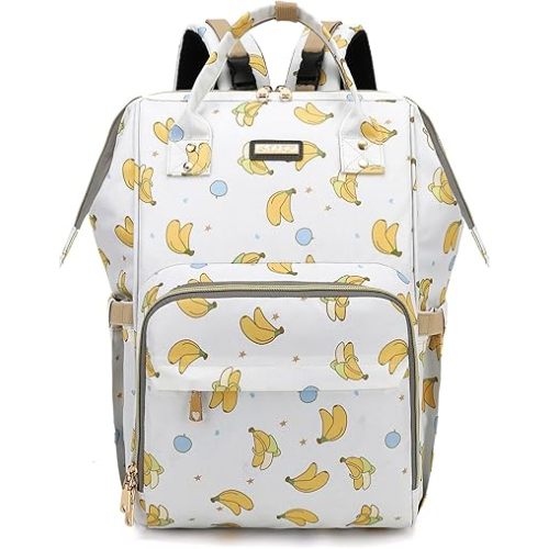 GAIVP Diaper Bag Backpack, Diaper Bags for Baby Girls Boys, Baby Bags for Moms Dads, Nappy Changing Bag with Insulated Pockets,Multi-functional Waterproof Backpack with Stroller straps -Beige Banana