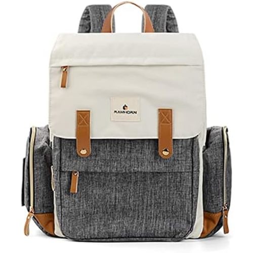Ramhorn Diaper Bag Multifunction Travel Backpacks for Mom with Insulated Pockets and Laptop Compartment, grey