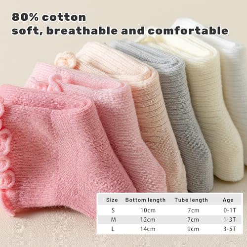 ANYANIME 6 Pairs Toddler Ruffle Socks for Girls Baby Grip Non Slip Socks Cute Grippy Frilly