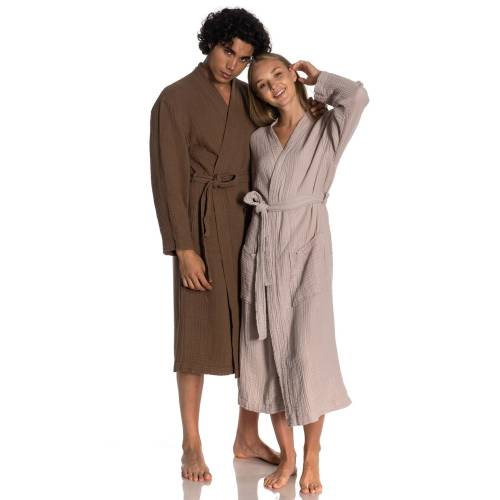 Long Muslin Kimono Bathrobe - 4 Layers Gauze Organic Cotton Robe, Unisex Soft Loincloth Gown