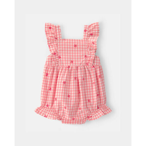 Baby Girl Gingham Flower Romper - Pink | Carter's