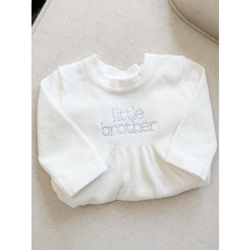 Little Brother Embroidered Knit Gown | Heirloom Gift | Baby Shower Gift | Monogrammed Baby | Baby Boy Keepsake