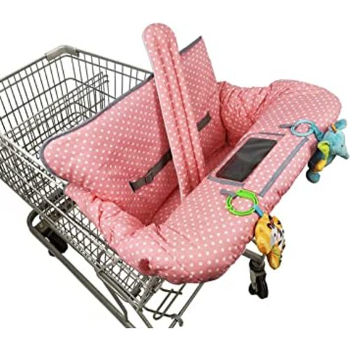 ICOPUCA Shopping Cart Cover, 2 in 1 cart Cover for Babies N high Chair Cover, Padded Grocery cart Cover for Baby Girl boy, with 1” Thick/Removable/Reversible Cushion, Pink dots;