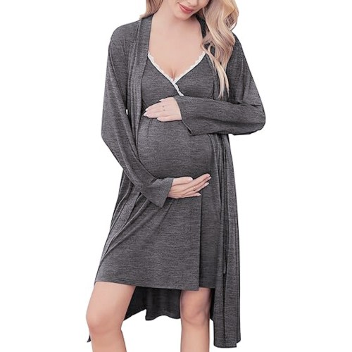 Youmylove Women Solid Color Maternity Nursing Gown Robe Set Labor Nuring Nightgowns For Breastfeeding Robes Pregnant