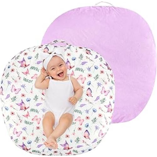 Newborn Lounger Cover for Boys Girls, Soft Comfortable Baby Lounger Cover 1 Pack Reversible Removable Fleece Slipover for Infant Lounger Pillow, Butterfly (Cover Only)