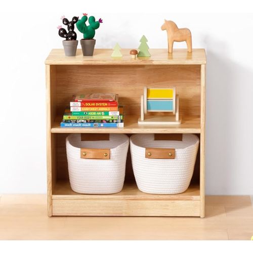 OOOK Rubber Wood Montessori Shelf and Toy Storage, 23.6" L, Compact Toddler Bookshelf for Small Space, Solid Wood Storage Cabinet Shelves for Classroom, Kindergarten, Kids Room, Playroom