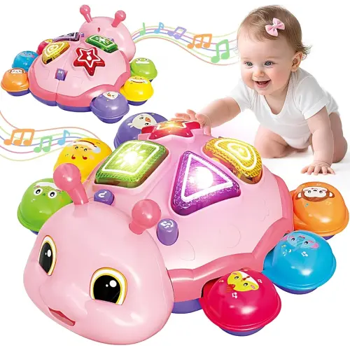 Baby Crawling Toys for 6-12 Months, Musical Toys for Infants 7 8 9 10 11 Months, Early Learning Educational Toy with Sound, Tummy Time Development Toys, Christmas Birthday Gifts for 1 Year Old, Pink