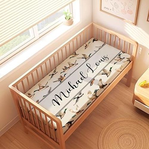 Custom Name Baby Crib Sheet Wild Duck – Personalized Fitted Crib Mattress Cover for Boys and Girls, Soft, Breathable Nursery Bedding for Newborn & Toddler Beds