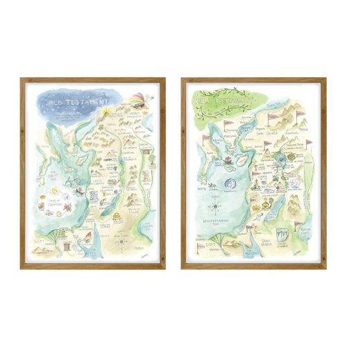 Bible Watercolor Map Art Print Set of Old Testament and New Testament Lesson