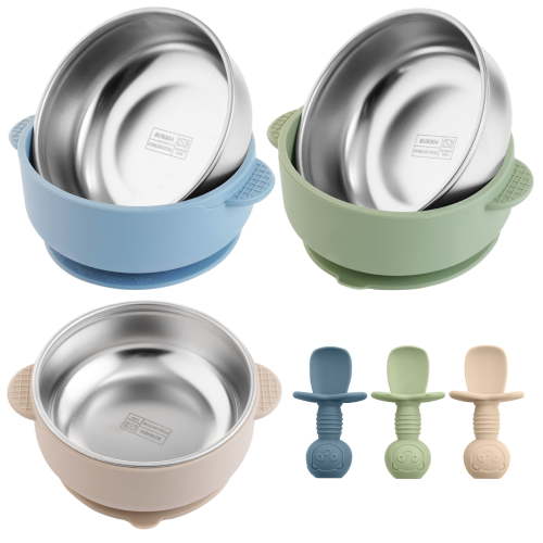 Lumikrypt 3Pack Stainless Steel Baby Bowls with Suction,Non-Slip Toddler Bowls for Self Feeding,Removable Silicone Suction Kids Bowl,BPA-Free for Kids Toddlers Infants