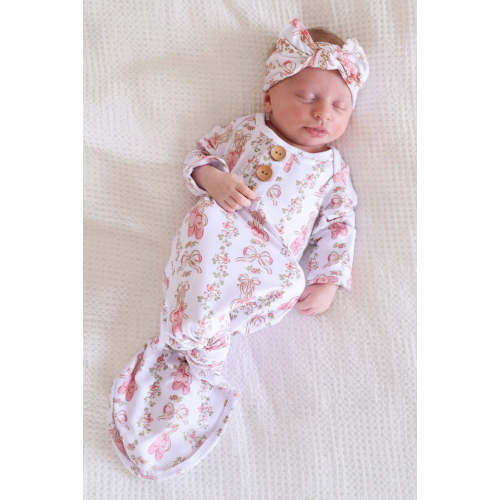 Ballet Blossoms Newborn Baby Knot Gown & Hat Set