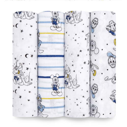 aden + anais Essentials Disney 100% Muslin Cotton Swaddle Blanket, Unisex, 4 Pack, Mickey