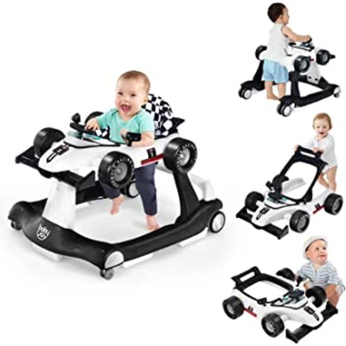BABY JOY 4-in-1 Baby Walker, Foldable Activity Walker with Adjustable Height & Speed, Music, Lights, Anti-Rollover, Toddler Push Walker, Baby Walker with Wheels for Boys Girls 6-18 Months (White)