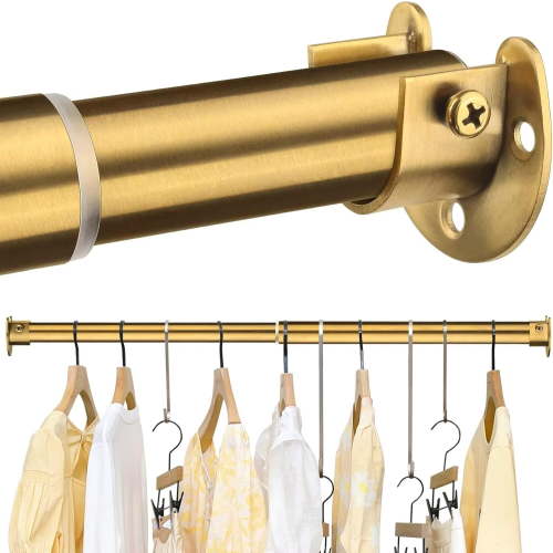 FIRJOY Closet Rods for Hanging Clothes - Heavy Duty, Length Adjustable (Gold, 18.5" - 64")