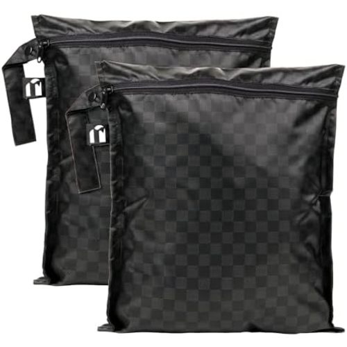 Bumkins Roamio - Waterproof Wet Bag - For Baby, Travel, Swim Suit, Cloth Diapers, Pump Parts, Pool, Gym, Toiletry, Strap to Stroller - Reusable & Easy to Clean - 2pk - Black Check