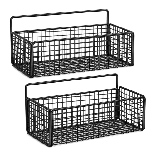 2 Pcs Wire Basket,Kitchen Wire Storage Basket – No Drilling Adhesive Hanging, Black