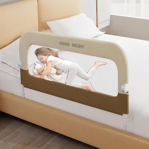 Deeteck Bed Guard Rail for Toddlers - 32" Adjustable Heights & Folding up Portable Bed Railing for Baby - Toddler Bed Rails Guard for Crib, Twin, Bunk,Full Size, Queen & King Bed