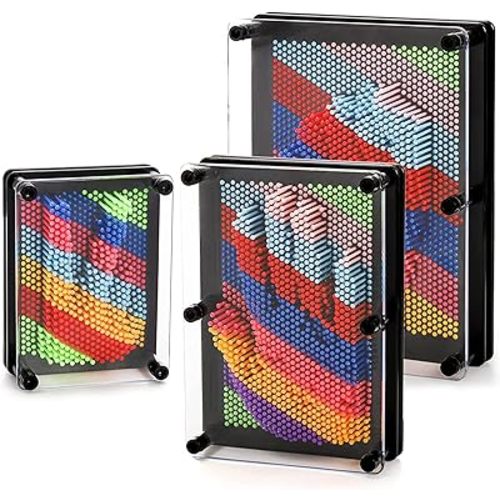 Hacaroa 3 Pack 3D Pin Art Toy, Rainbow Plastic Pin Art Board Sensory Sculpture Toy, Pin Impression Hand Mold Needle Toy for Kids, Adults, Home, Office Decoration, 3 Sizes