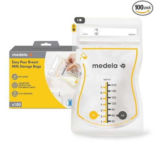 Medela Easy Pour Breastmilk Storage Bags 100 Count 7oz/210ml Disposable, Leakproof, Fast Freeze, Breast Milk Protection Recyclable & BPA Free