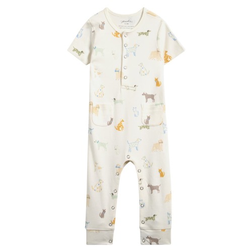 Critter Print Organic Cotton Henley Romper