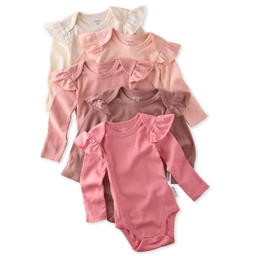 Butterblu Ashley 5-Pack Long Sleeve Ruffle Shoulder Bodysuits 100% Organic for Baby Girls