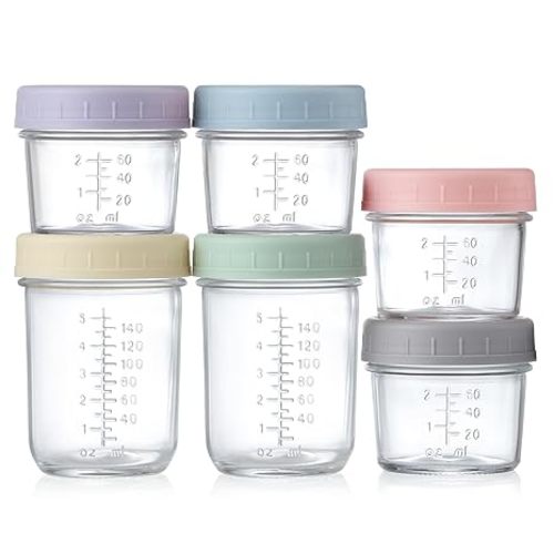 VITEVER Glass Baby Food Storage Containers, 4 Pack 4oz & 2 Pack 8oz Baby Food Storage Jars With Lids, Baby Food Maker, Microwave, Dishwasher & Freezer Safe