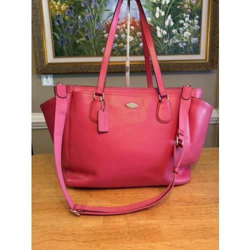 Coach JUMBO Pink Purse Tote Diaper Bag Leather With Shoulder Strap