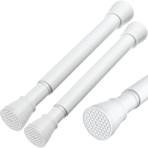 2 Pack White Tension Rod 16 To 26 Inch Spring Tension Rod Adjustable Spring Curtain Rods No Drilling Short Curtain Rod Extendable Small Spring Tension Rod for Closet Cupboard Bars Refrigerator