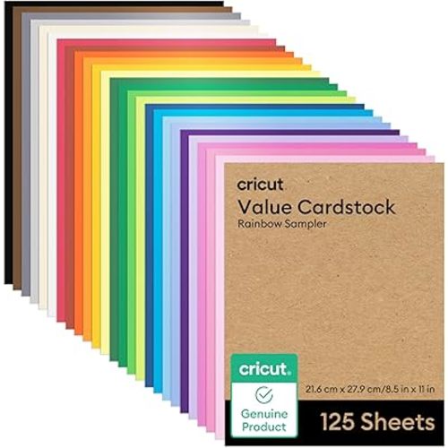 Cricut Value Cardstock Paper, Rainbow Sampler - 125 sheets (8.5" x 11") - Compatible with Joy Xtra, Explore, & Maker Machines - Letter Size