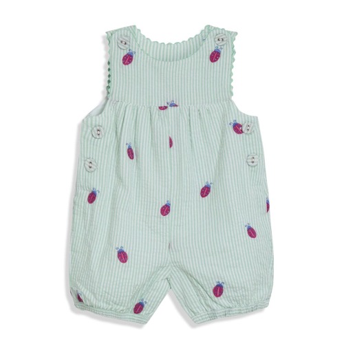 Ladybug Embroidered Cotton Seersucker Romper, 6-12M