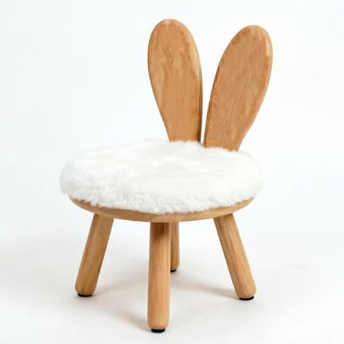 XXYOUPIN Wooden Rabbit Toddler Chair, Cute Bunny Stool for Kids, Solid Rubber Wood Step Stool for Bedroom, Playroom, Living Room, Easy Assembly, Safe for Ages 1-4 (Short White, 1 Pack)