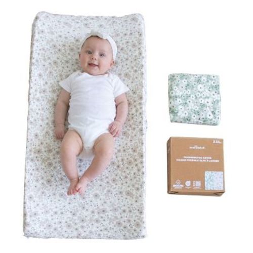 The Peanutshell Sage, Taupe Floral Organic Cotton Changing Pad Covers for Baby Girls, 2 Pack