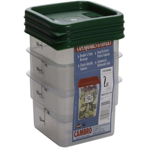 Cambro Set of 3 Square Food Storage Containers with Lids, 2 Quart