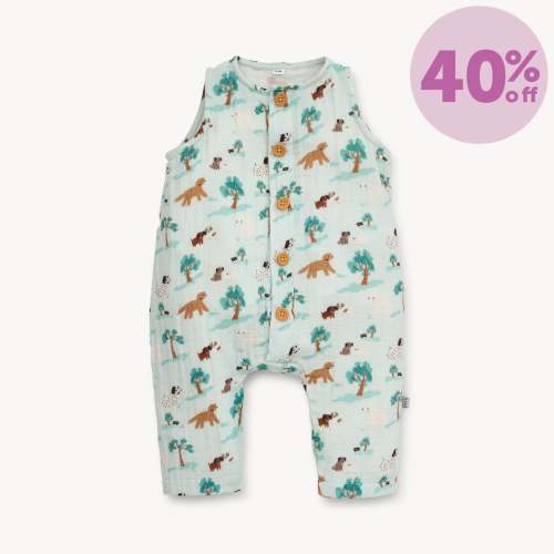 central bark cotton gauze magnetic sleeveless romper – Magnetic Me
