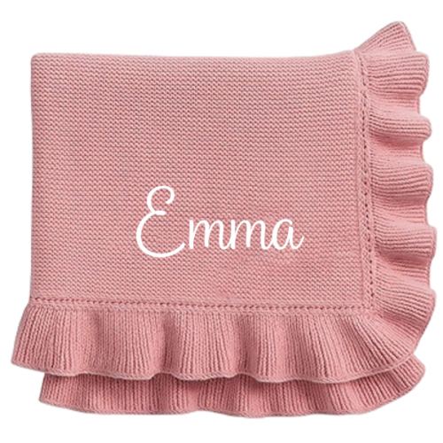 Nonnie Personalized Baby Blanket with Name - Custom Embroidered Knitted Ruffled Blanket for Newborn, 30x40 inch, Customized Gift for Newborn Boys Girls on Birthday, Baby Shower, Christmas
