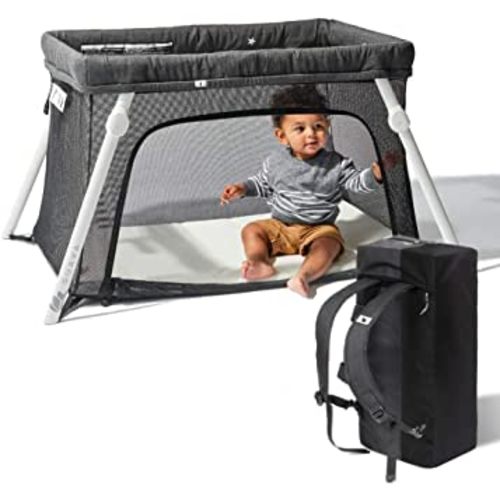 Lotus Travel Crib - Backpack Portable, Lightweight, Easy to Pack Play-Yard with Comfortable Mattress - Certified Baby Safe