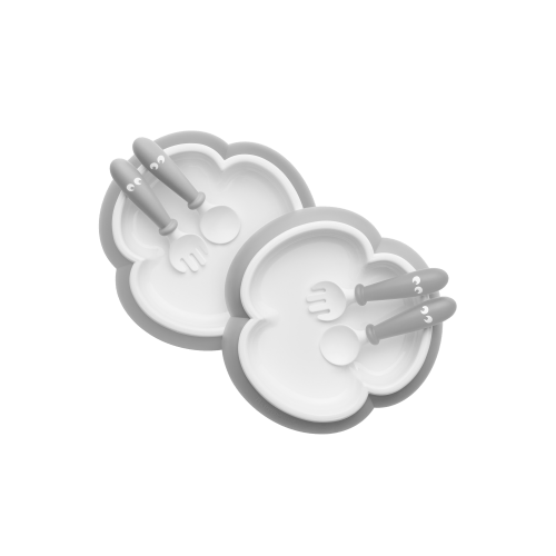 Baby Plate, Spoon and Fork, 2 sets: Gray