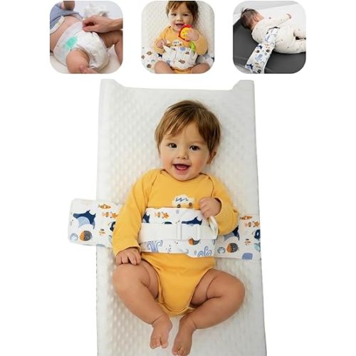 Baby Changing Pad Strap - Cotton Soft Skin-Friendly, Adjustable & Secure Anti-Slip Belt for Infants 0-24 Months, Universal Fit for Changing Pads & Tables, Easy-Clean & Portable (Blue)