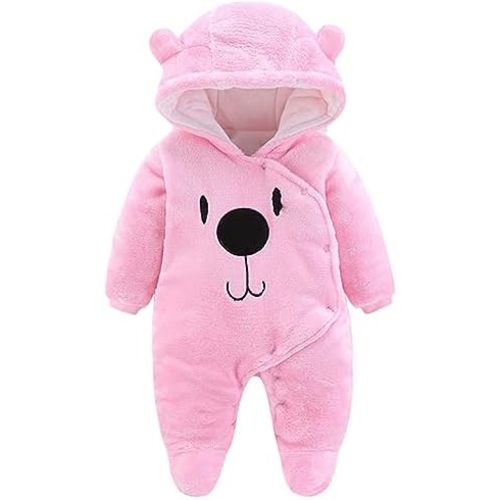 Fairy Baby Newborn Baby Snowsuit Bear Outfit Footie Romper Winter Thick Fleece Jumpsuit Infant Coat for Girls Boys 0-12M