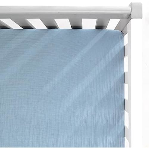 GRSSDER Soft Muslin Crib Sheet 1 Pack, 100% Cotton Crib Sheets for Boys and Girls, Fit Standard Crib Mattresses 52" x 28" Safe and Snug, Dust Blue