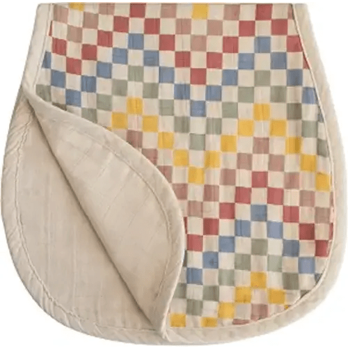 mushie Muslin Baby Burp Cloths | 100% Organic Cotton, Set of 2 (Retro Check/Fog)