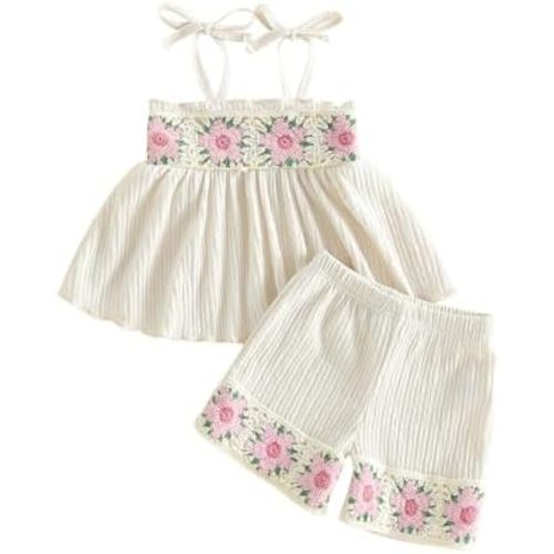 Baby Girl Summer Clothes Crochet Flower Sleeveless Tops and Shorts Sets Boho Beach Toddler Girls Outfits