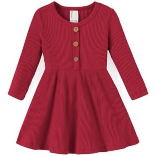 PATPAT Baby & Toddler Girl Ribbed Knit Cotton Dress – Versatile Sleeveless Summer Tank & Long Sleeve Fall Dress, Sizes 3M–6Y