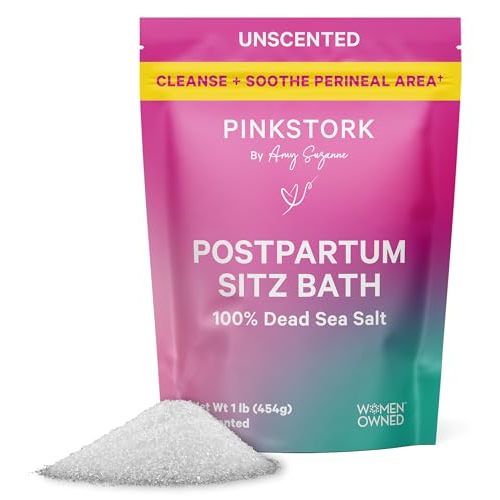 Pink Stork Postpartum Sitz Bath Soak: Dead Sea Salt for Perineal Care & Cleansing, Postpartum Recovery, Labor and Delivery Essentials, Women-Owned, Unscented, 16 oz