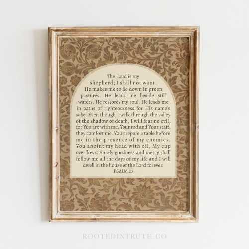 Psalm 23 Christian Wall Art Print, Scripture Prints, Bible Verse Artwork, Vintage, Antique Textile, Lord is Shepherd, Floral