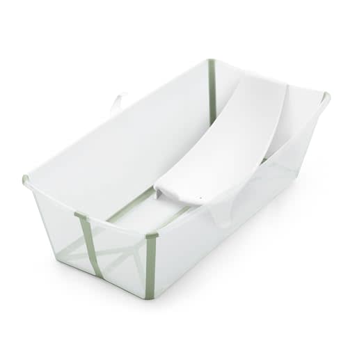 Stokke Flexi Bath X-Large Bundle, Transparent Green - Spacious Baby Bathtub + Newborn Support - Lightweight, Foldable & Easy to Store - Best for Ages 0-6