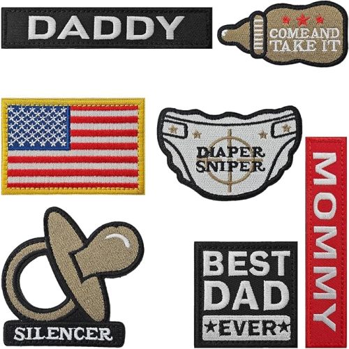 WILDREEDS 7 Pieces Daddy and Mommy Patches, Hook and Loop Tactical Funny Patch for Hats, Diaper Bags, Lunch Bags