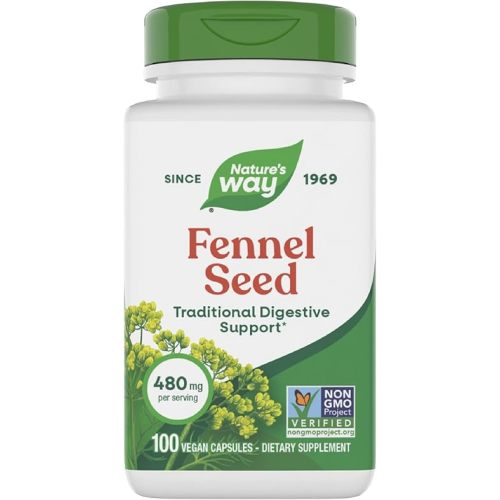 Nature's Way Fennel Seed, Traditional Digestive Support*, 480 mg per Serving, Gluten Free & Vegan, Non-GMO Project Verified, 100 Capsules (Packaging May Vary)